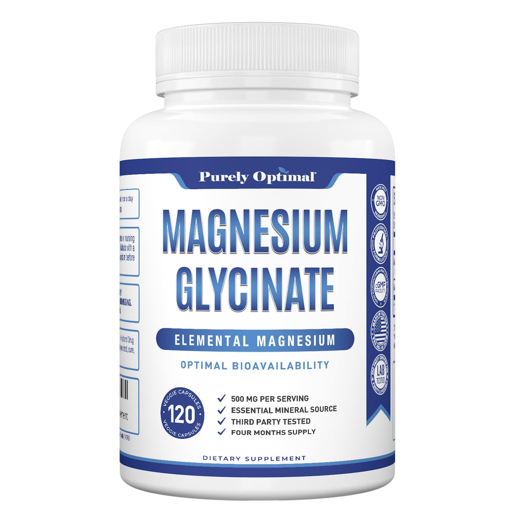 Person using Purely Optimal Magnesium Glycinate 500mg capsules in a routine.