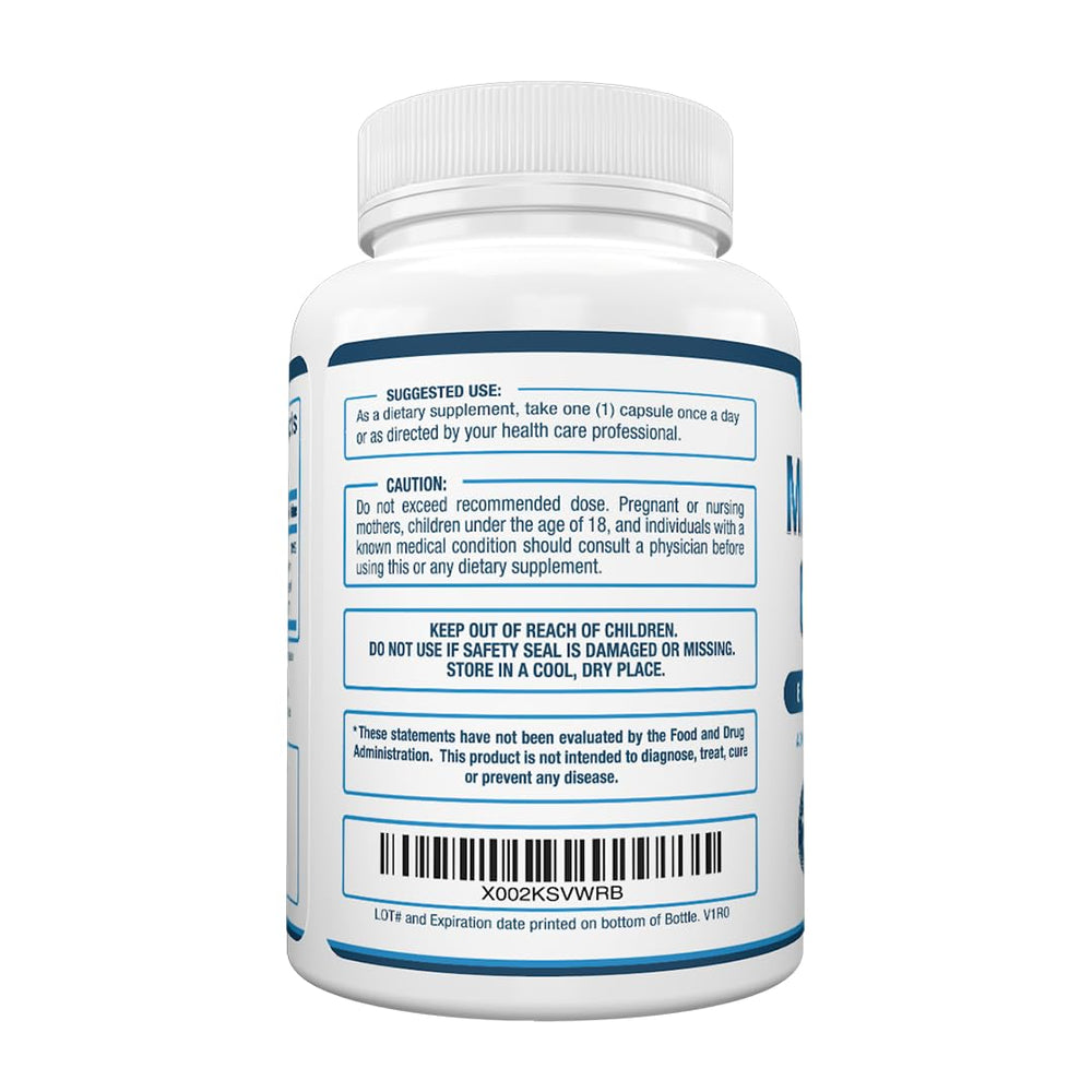 Label shows vegan-friendly, non-GMO magnesium supplement