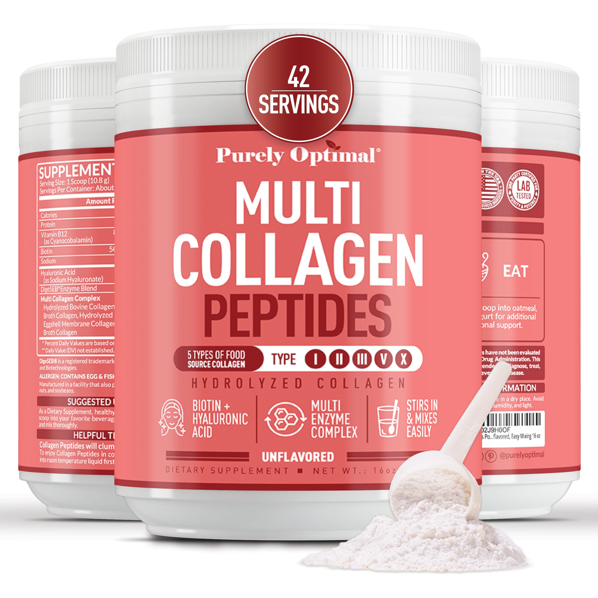 Purely Optimal Multi Collagen Powder bottle for women with 42 servings
