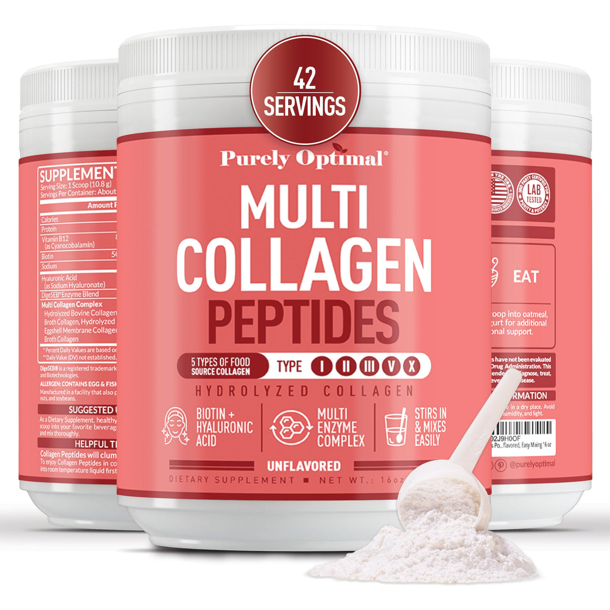 Purely Optimal Multi Collagen Powder bottle for women with 42 servings