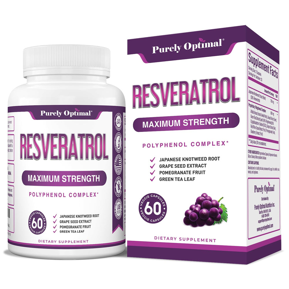 Bottle of Purely Optimal Resveratrol 1500mg vegan capsules