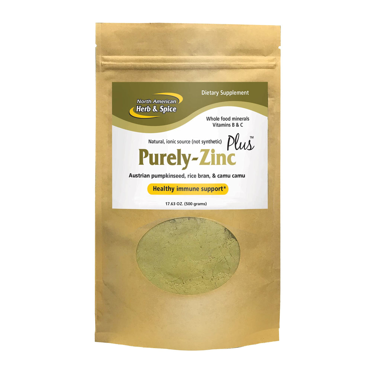 Front view of Purely-Zinc Plus packaging