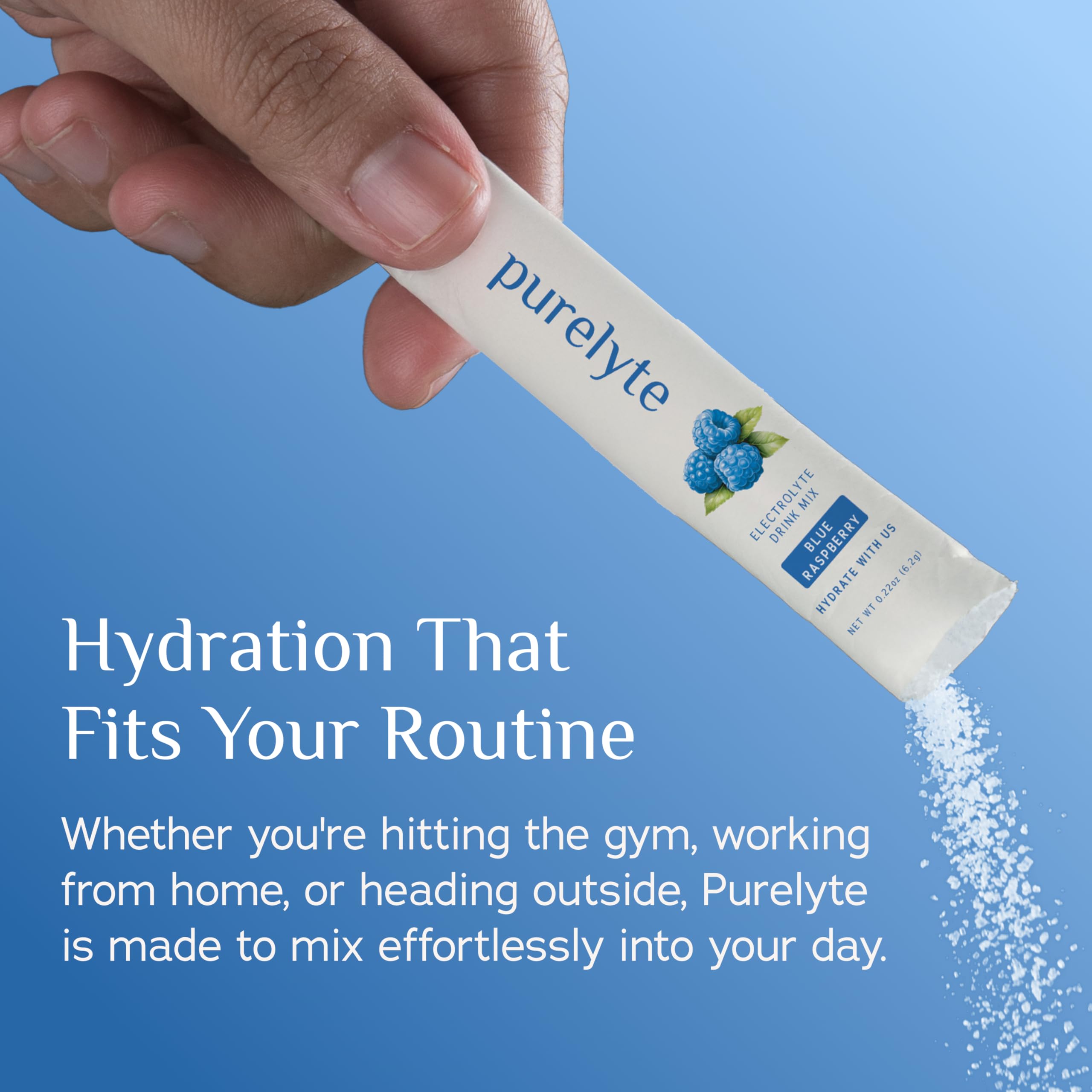Purelyte on-the-go visual pack showing easy hydration while active