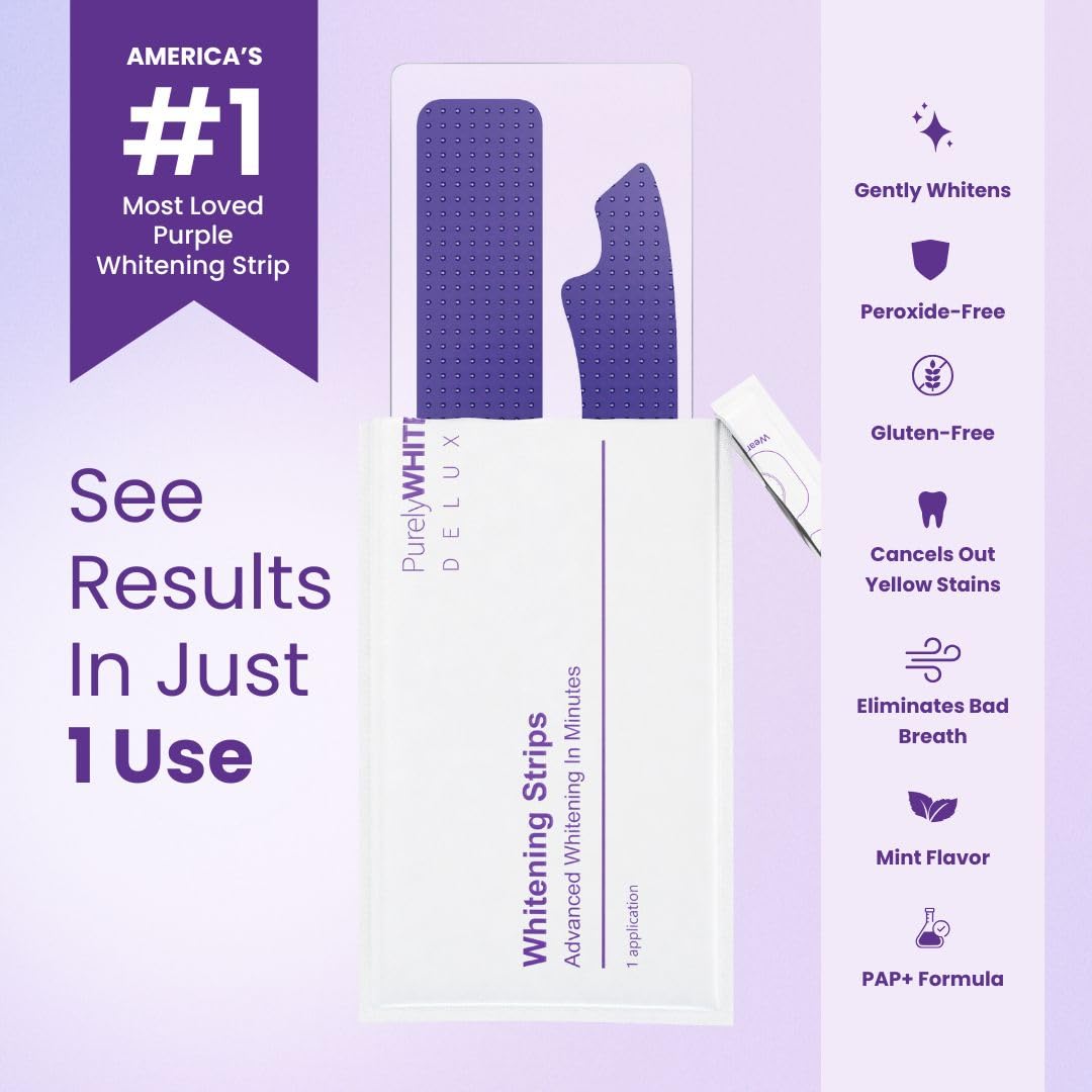 Purple tinted whitening strips laid out for use