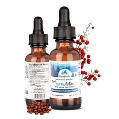 Bottle of PURELY WILD SumaMax with natural berry imagery