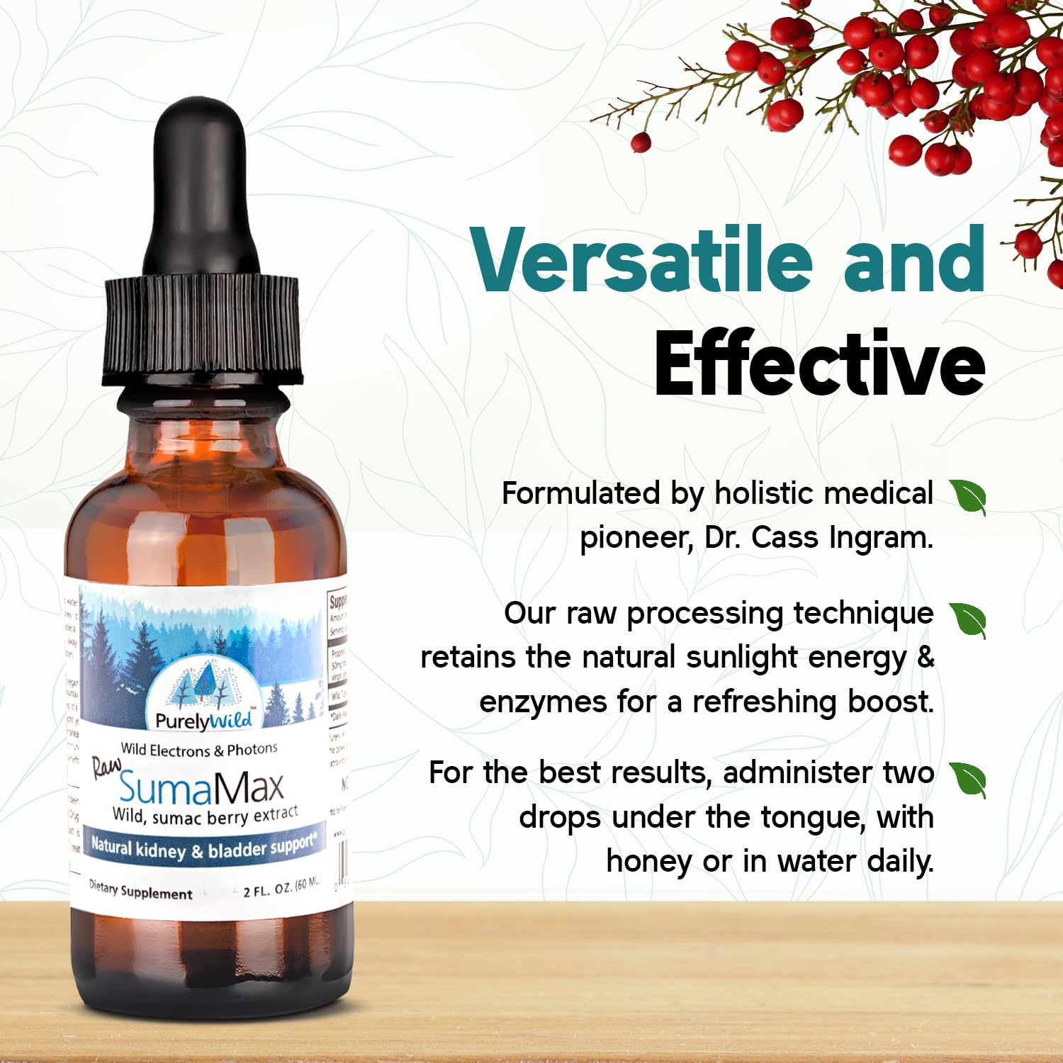 Raw sumac berries and cranberry extracts used in PURELY WILD SumaMax