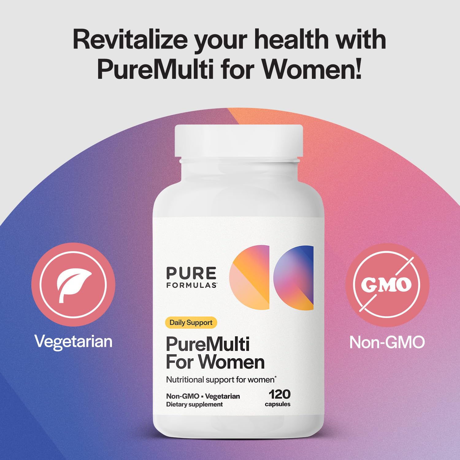Nutrition facts label on PureMulti for Women bottle