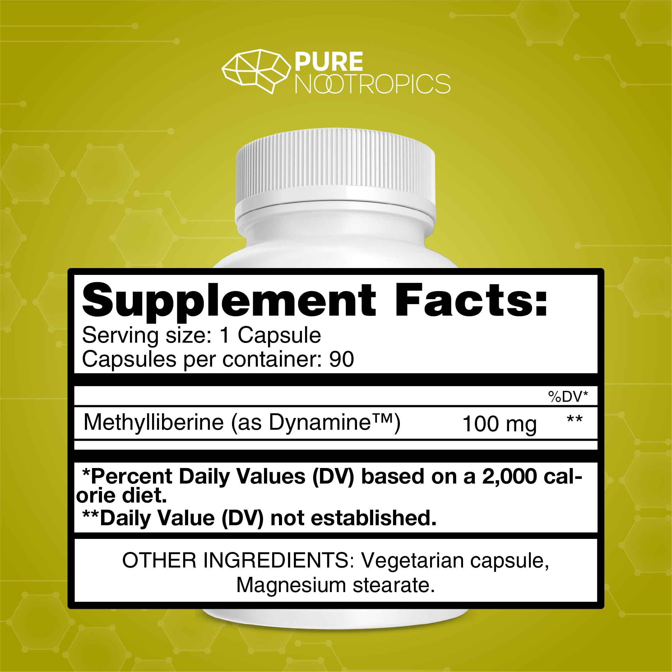 Pure Nootropics Dynamine capsules packaging supports convenient daily use