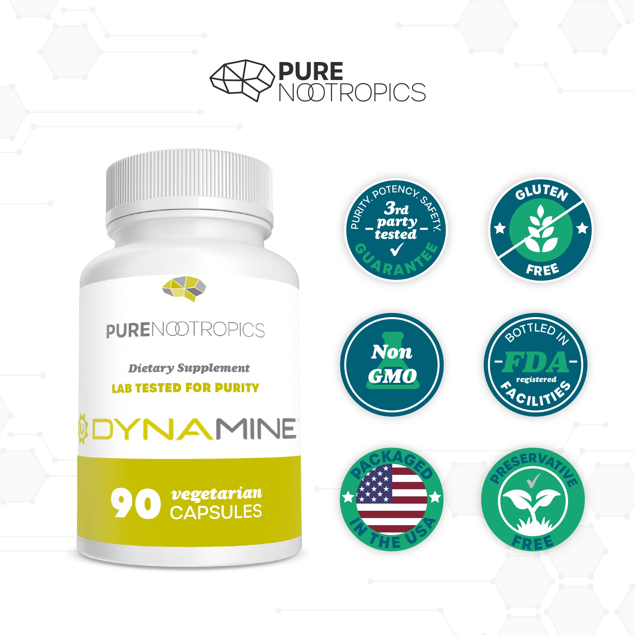 Pure Nootropics Dynamine on desk or gym use for focus