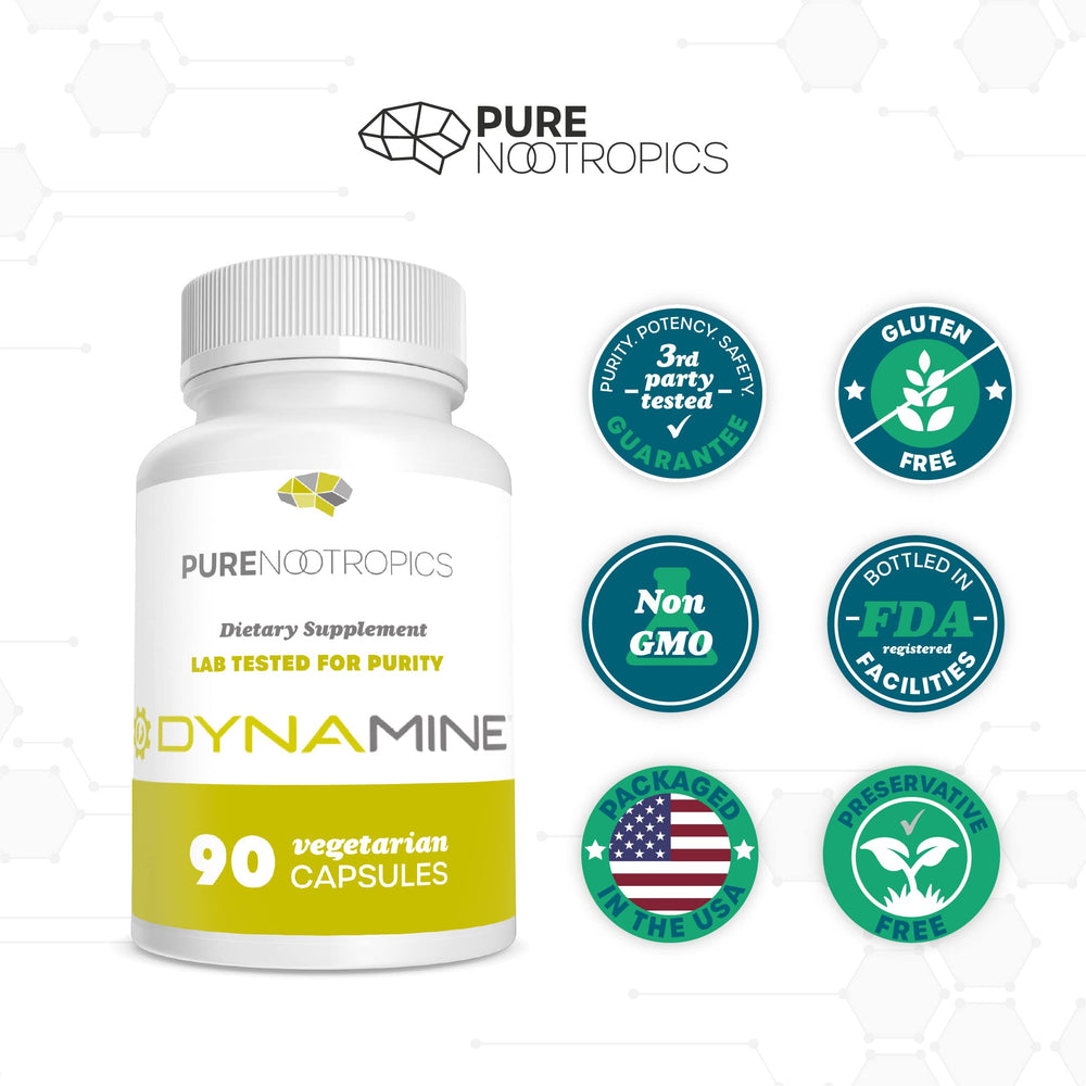 Pure Nootropics Dynamine on desk or gym use for focus