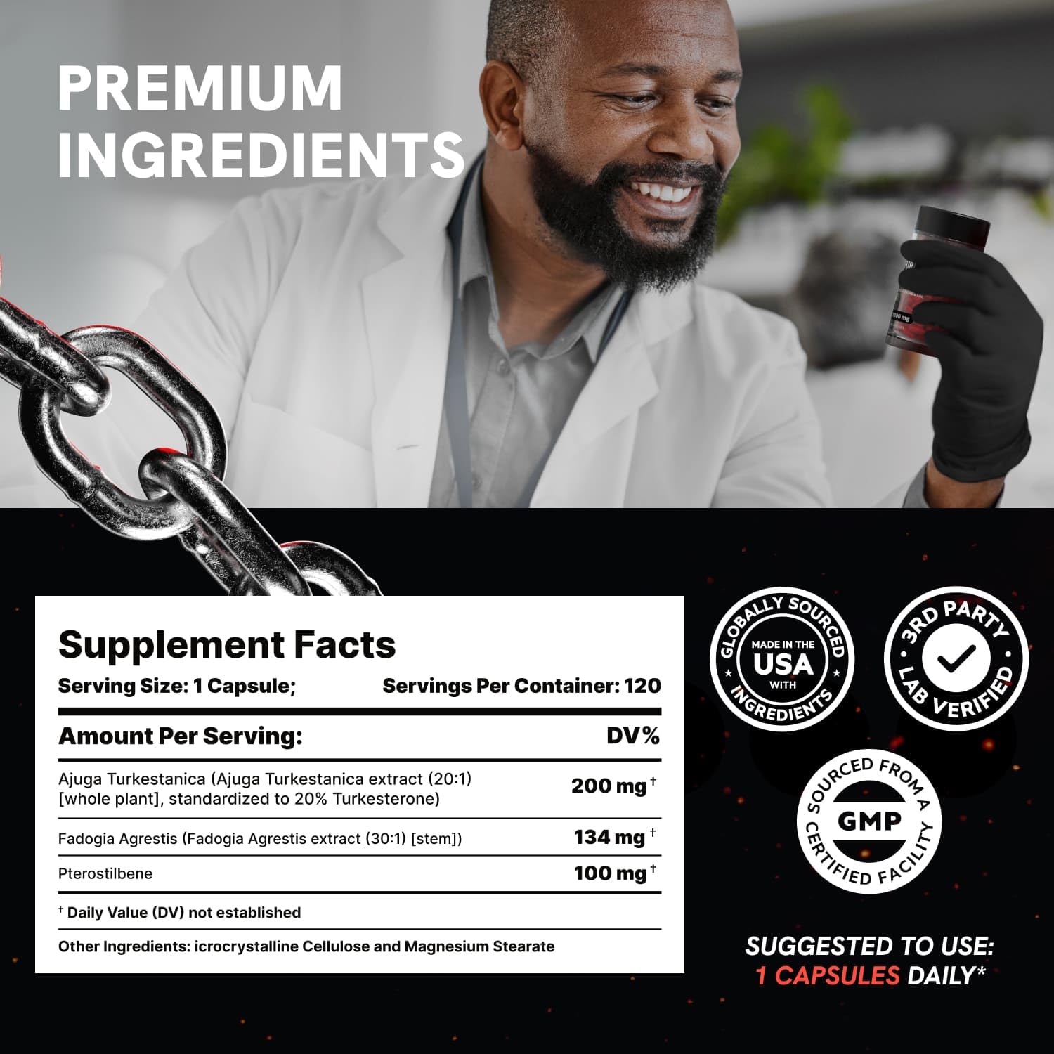 Active man exercising with Turkesterone bottle