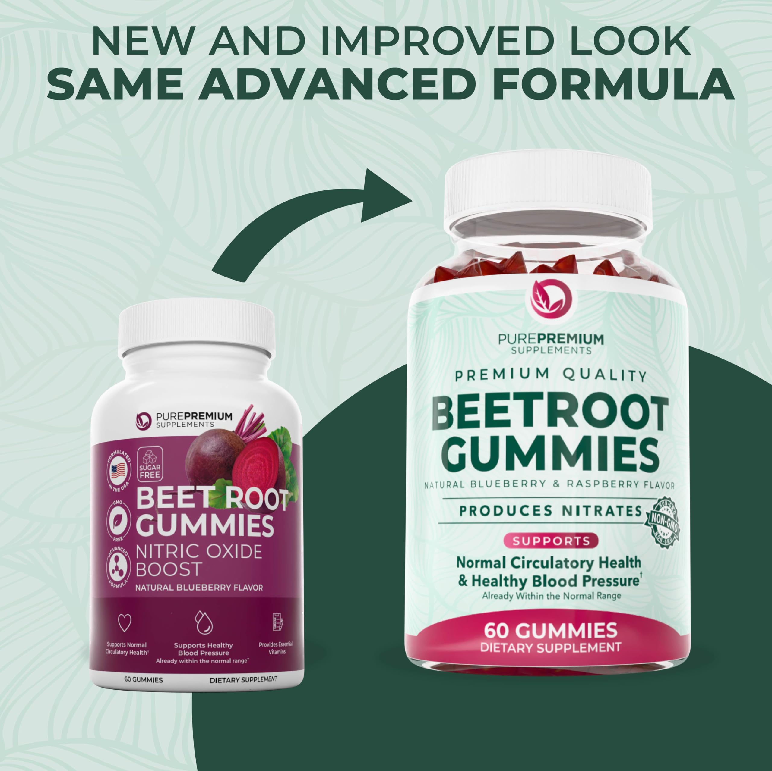 PurePremium Beet Root Gummies ingredients label highlighting natural beetroot extract.