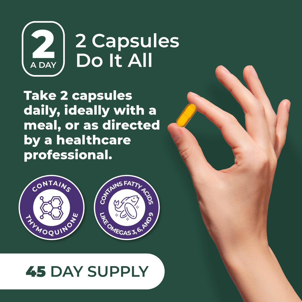 Highly absorbable Black Seed Oil capsule on white