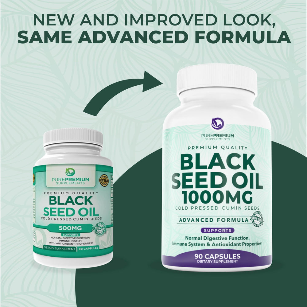 Box and bottle of PurePremium Black Seed Oil 90 capsules