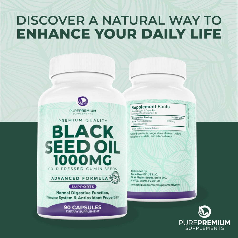 PurePremium Black Seed Oil 500mg product branding and packaging