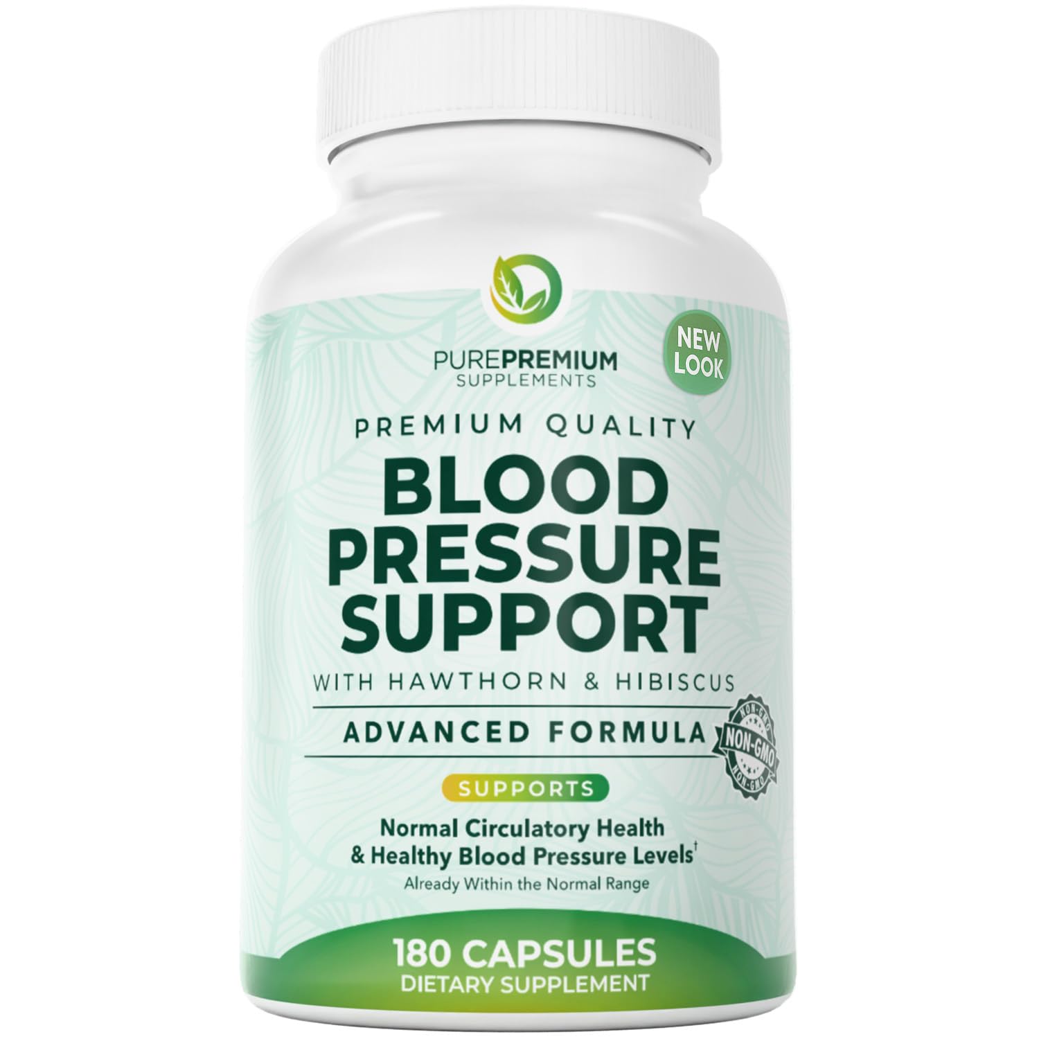 PurePremium Blood Pressure Supplements bottle with Hawthorn Berry and Hibiscus