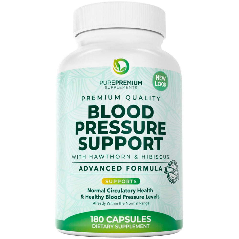 PurePremium Blood Pressure Supplements bottle with Hawthorn Berry and Hibiscus