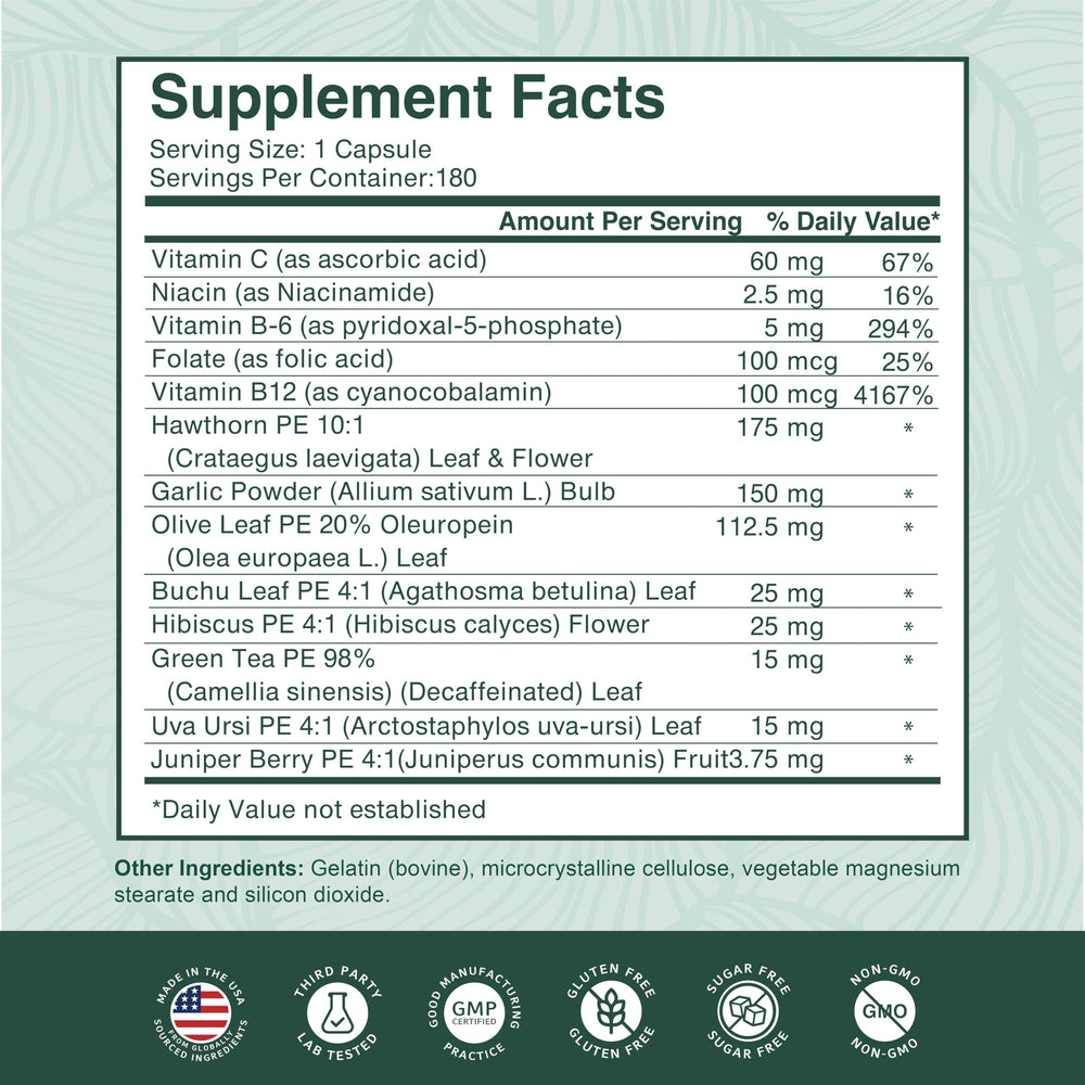 Front view of the 180-count PurePremium Blood Pressure Supplements bottle