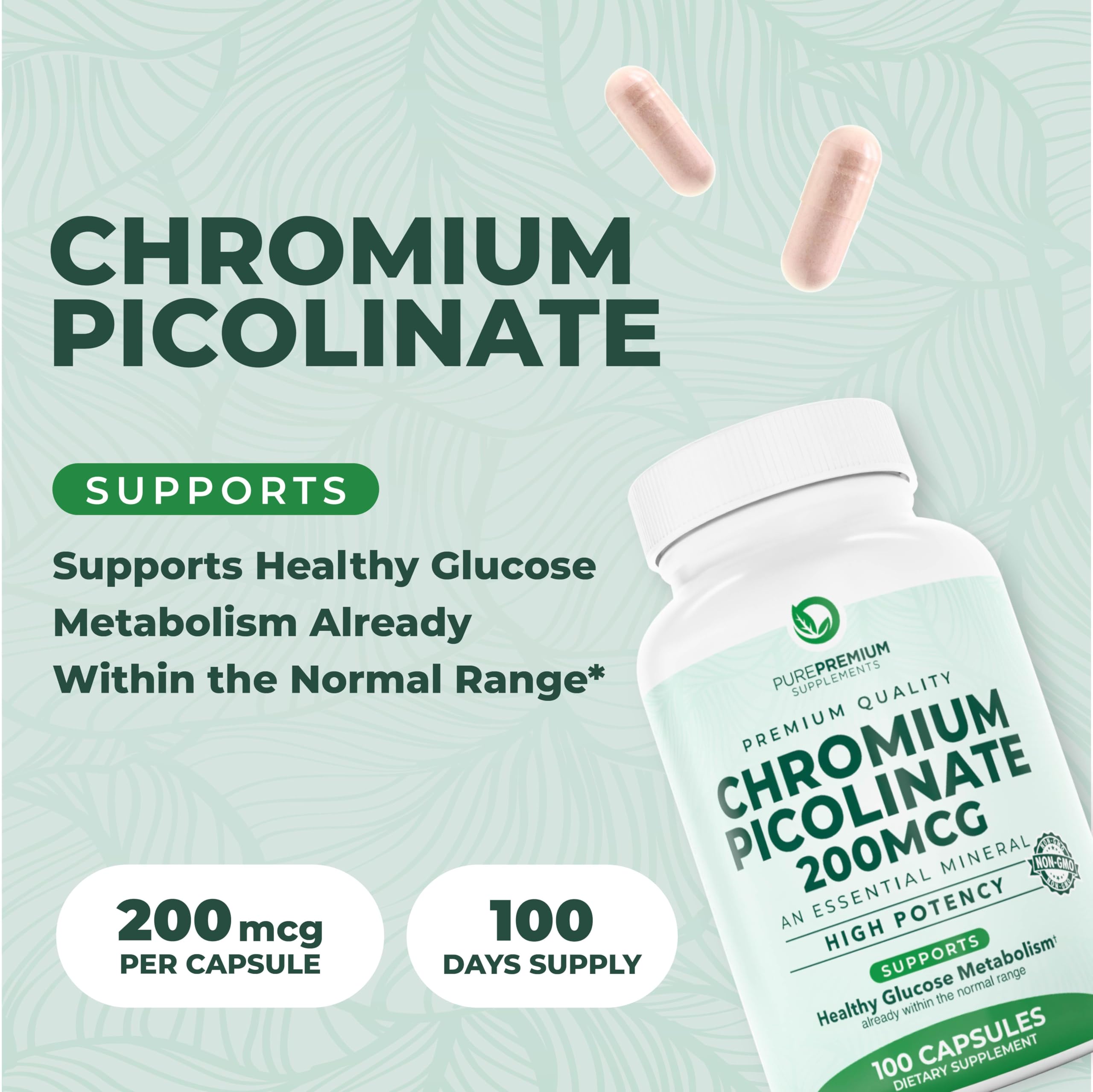 Pack shot of PurePremium Chromium Picolinate 200mcg 100 capsules