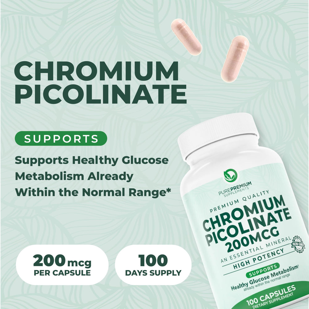 Pack shot of PurePremium Chromium Picolinate 200mcg 100 capsules