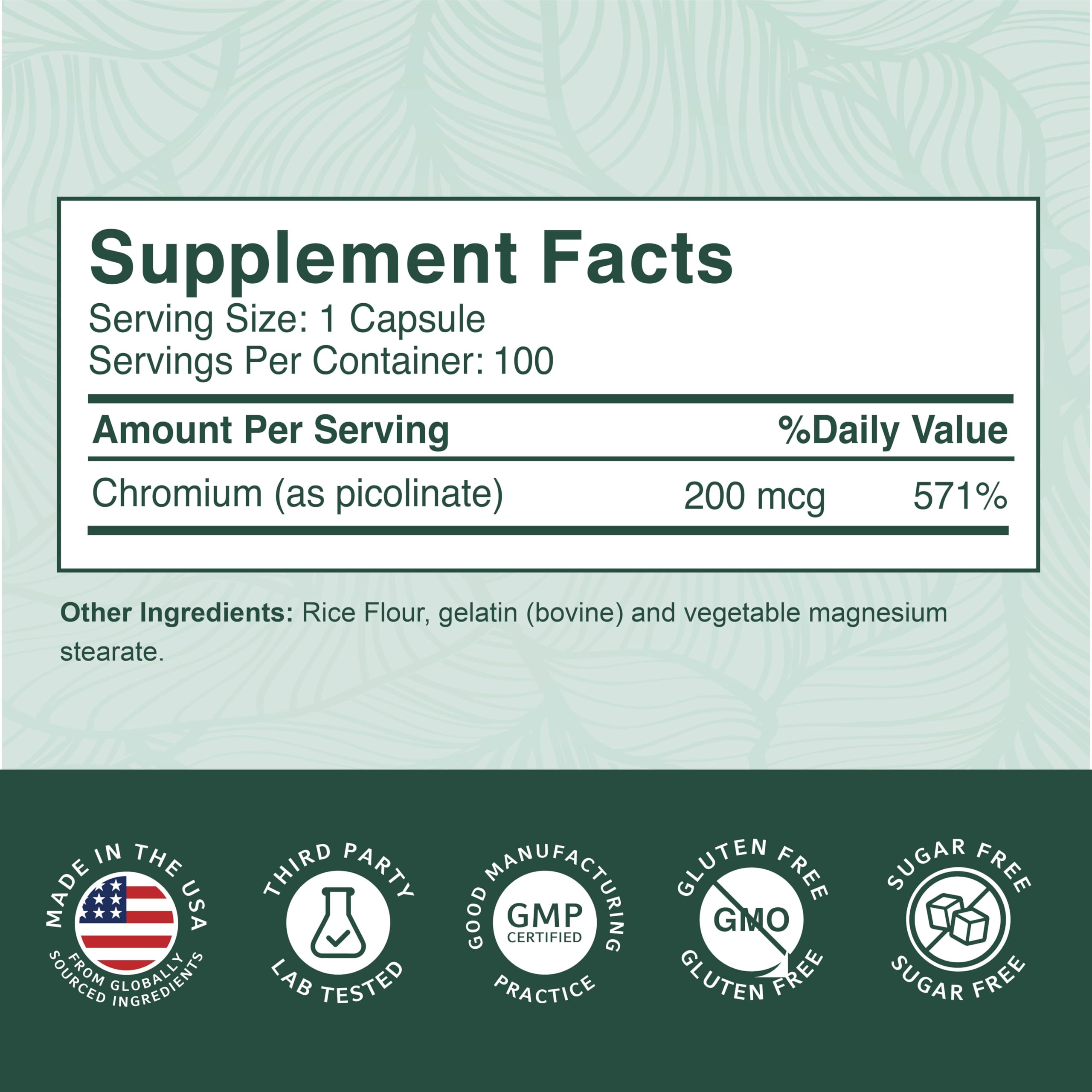 USA-formulated PurePremium Chromium Picolinate ingredients