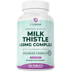 Bottle of PurePremium Milk Thistle 450mg with 80% silymarin for liver support