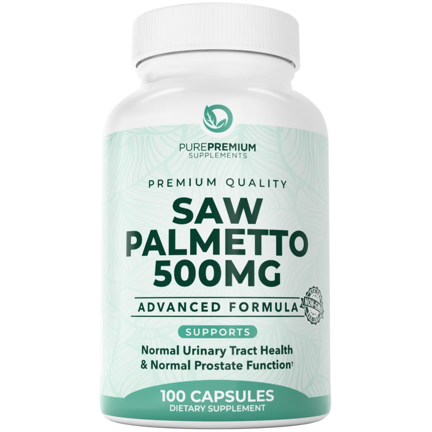 PurePremium Saw Palmetto 500 mg bottle with 100 tablets