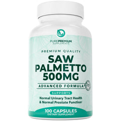PurePremium Saw Palmetto 500 mg bottle with 100 tablets