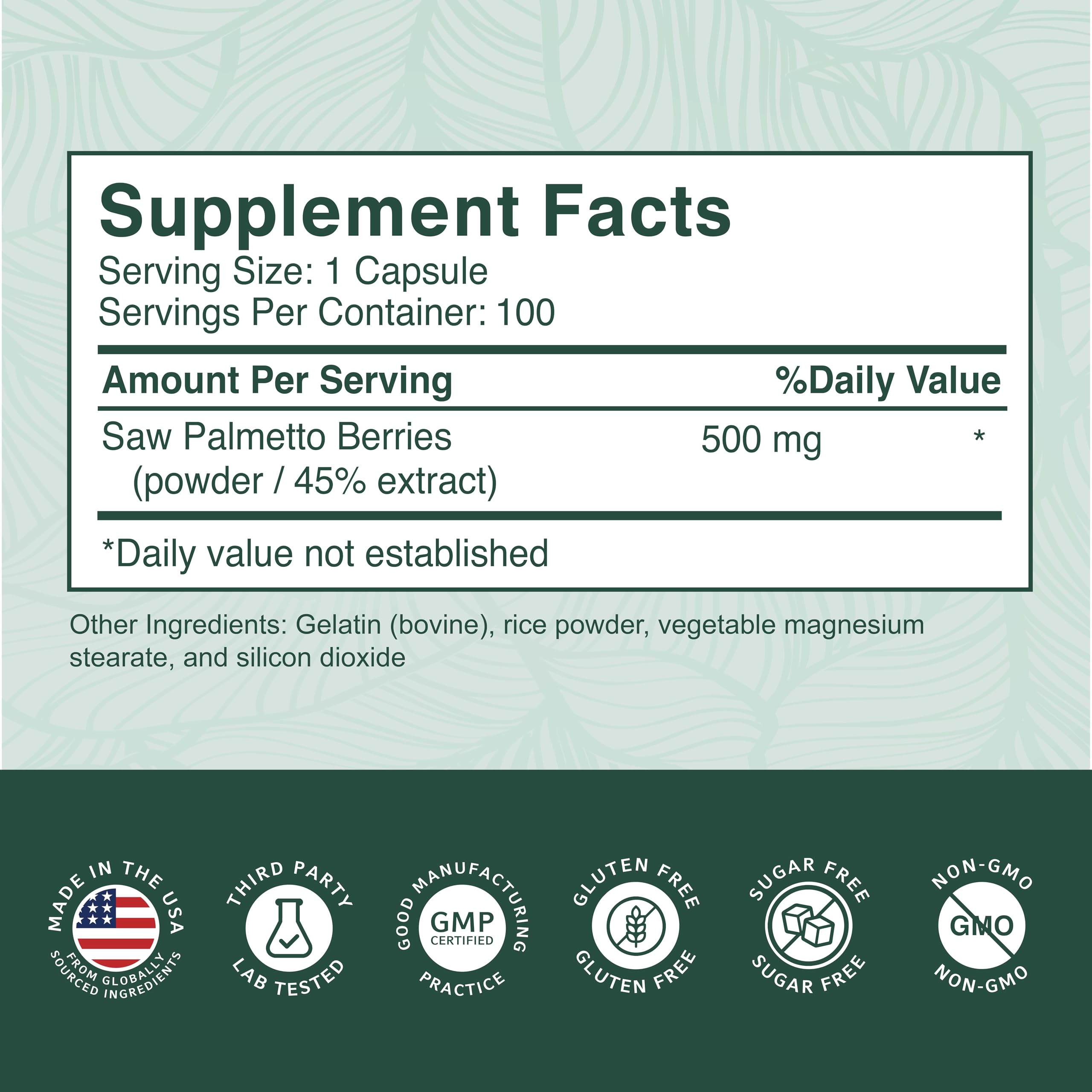 Ingredient list and label of PurePremium 500 mg capsules