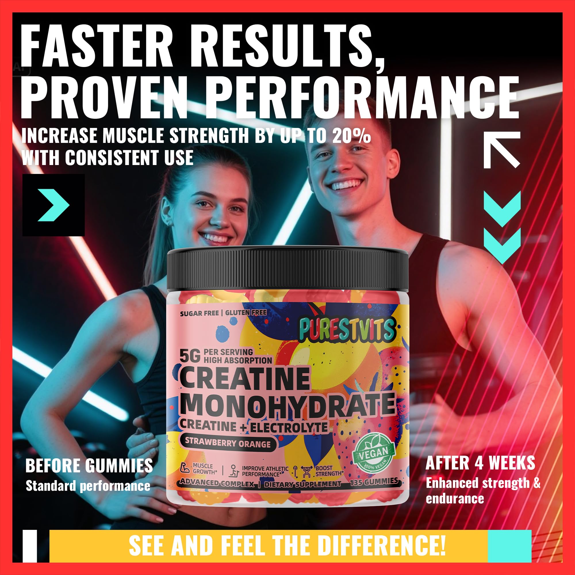 135-count bottle of PURESTVITS Creatine Monohydrate Gummies