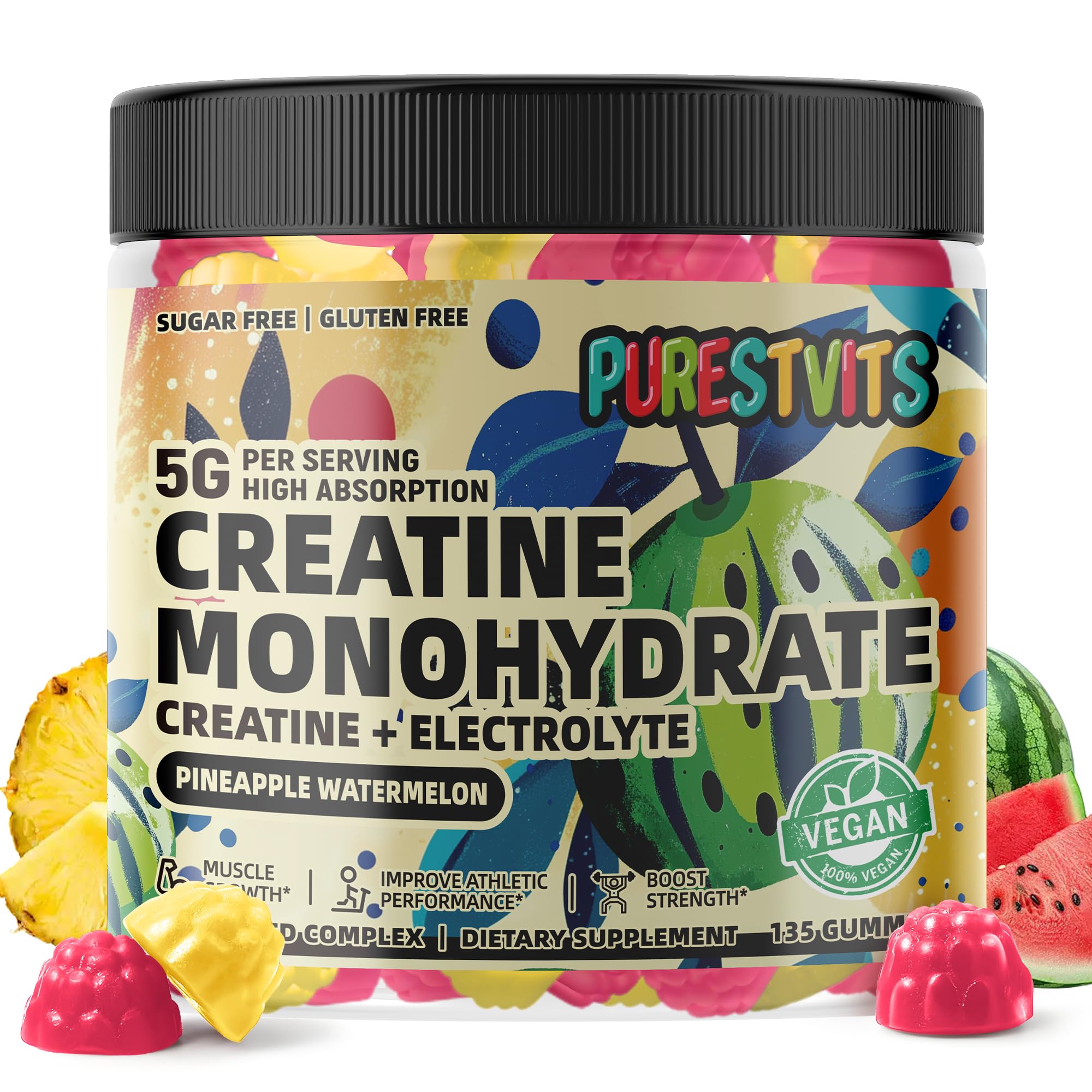 PURESTVITS Creatine Monohydrate Gummies bottle with 5g serving