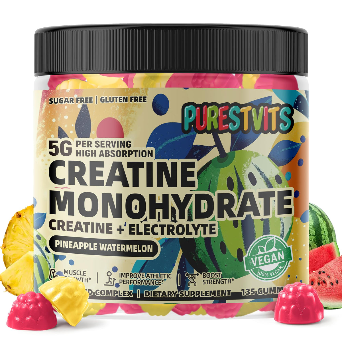 PURESTVITS Creatine Monohydrate Gummies bottle with 5g serving
