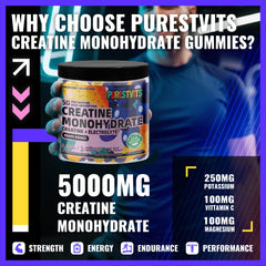Product packaging and label for PURESTVITS Creatine Monohydrate Gummies