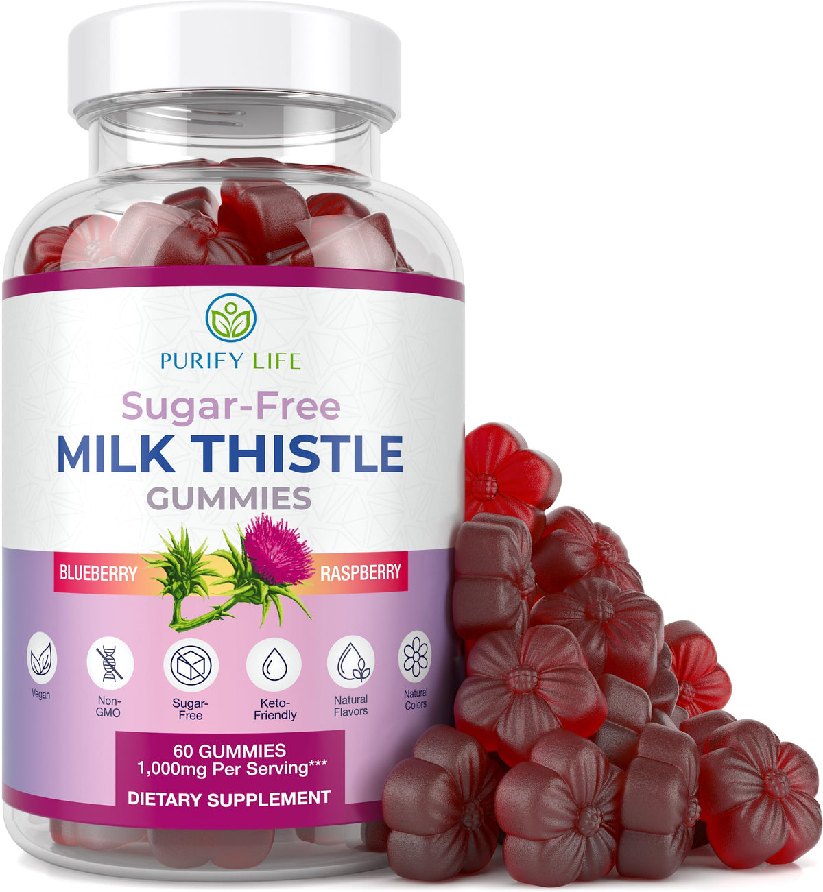 Purify Life Sugar-Free Milk Thistle Gummies bottle label