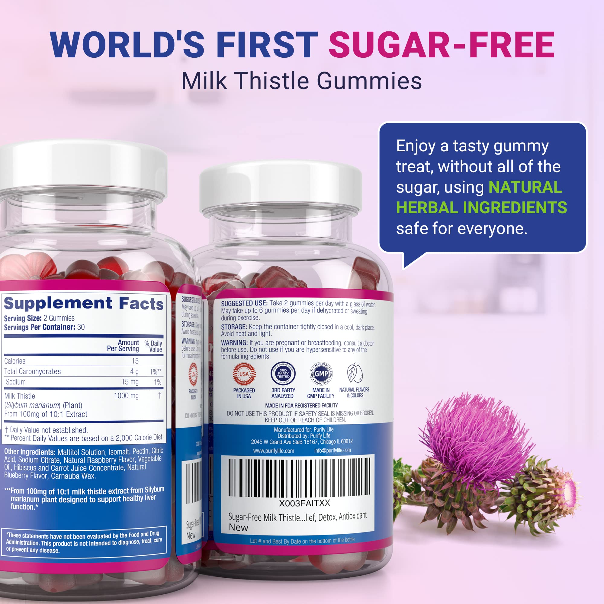 Blueberry-Raz flavored vegan milk thistle gummies