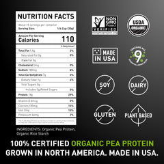 Ingredients visual emphasizing organic peas and pea protein in PURIS crisps