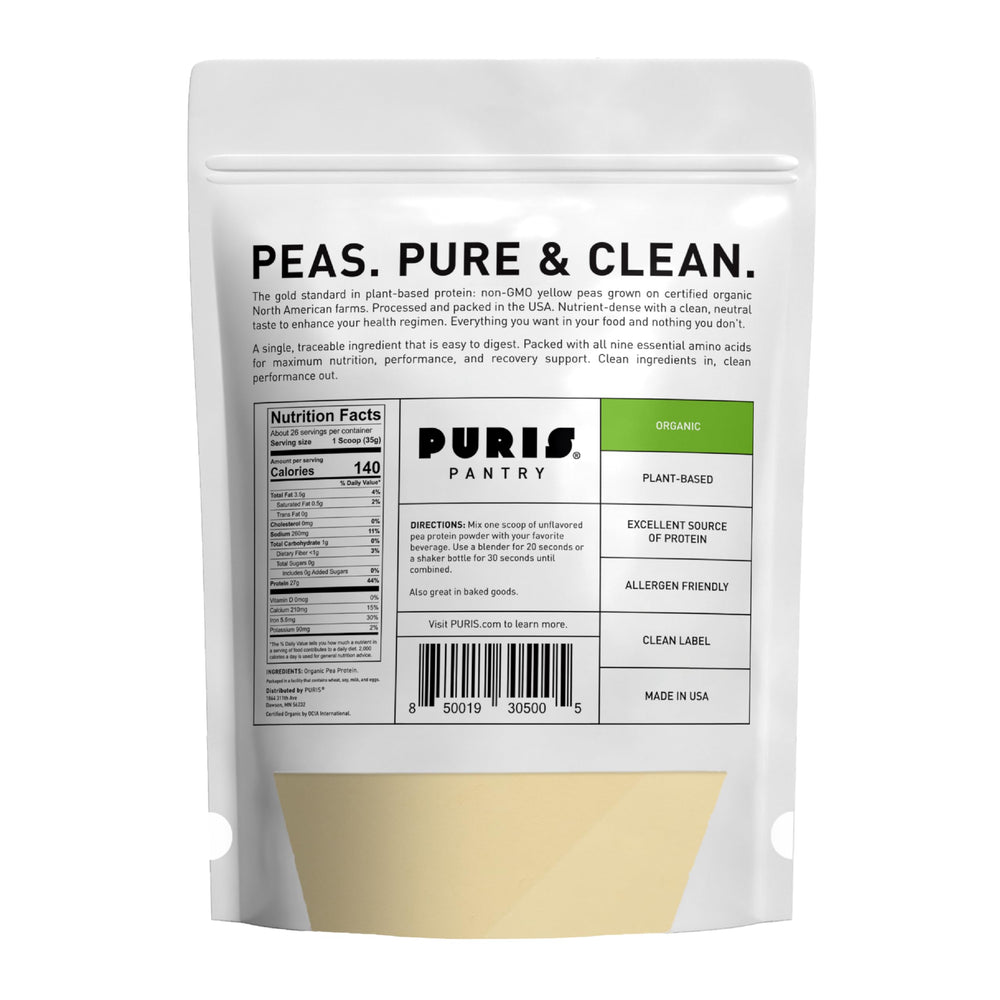 PURIS Organic Pea Protein Powder scoop for precise, easy servings.
