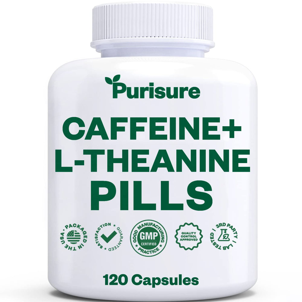 Purusure caffeine-theanine capsules bottle ready for daily energy and focus.