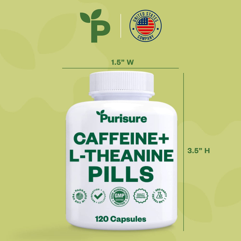 Purusure caffeine-theanine capsules placed with workout gear for enhanced stamina and clarity.