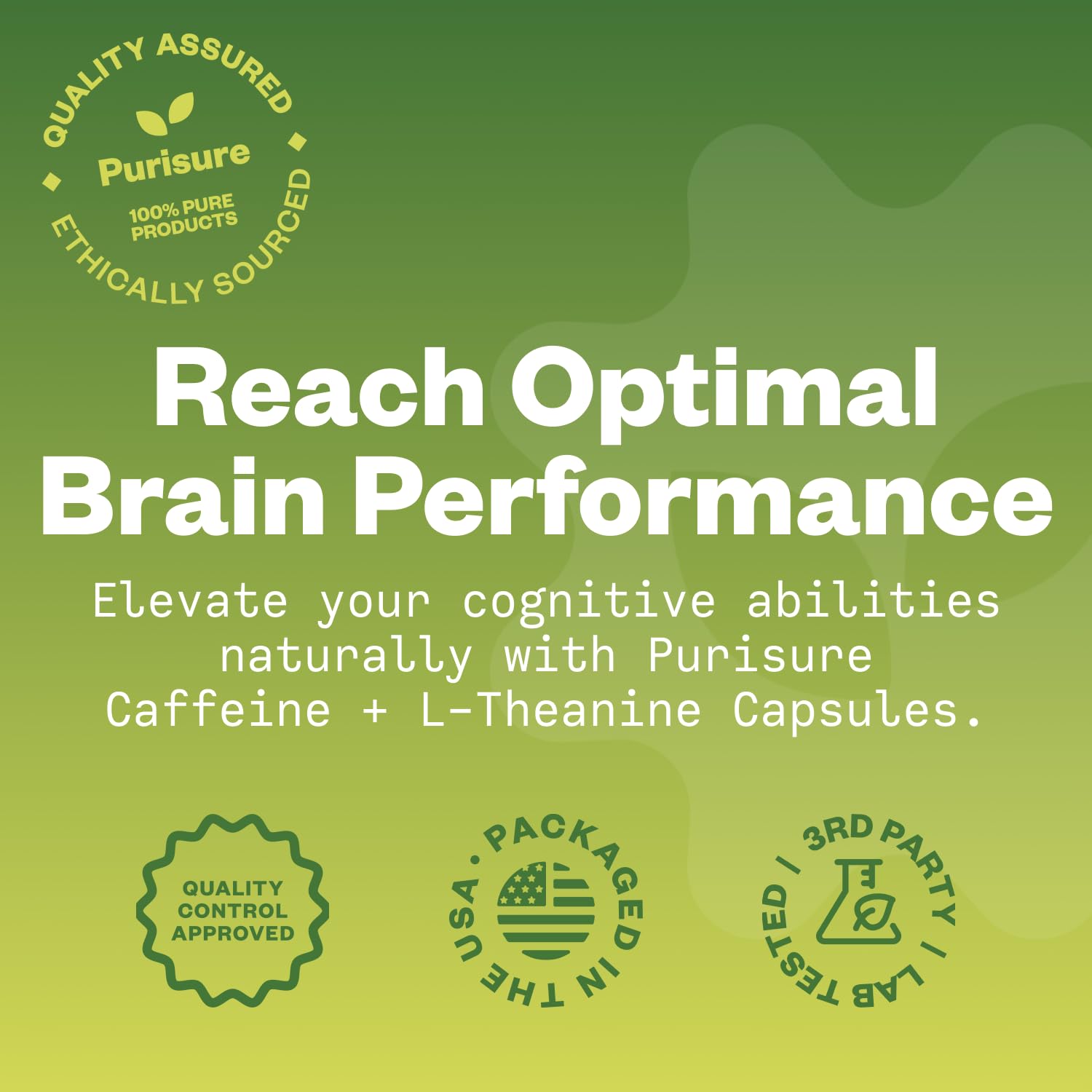 Purisure caffeine-theanine green-tea origin emphasizes natural caffeine and calming theanine