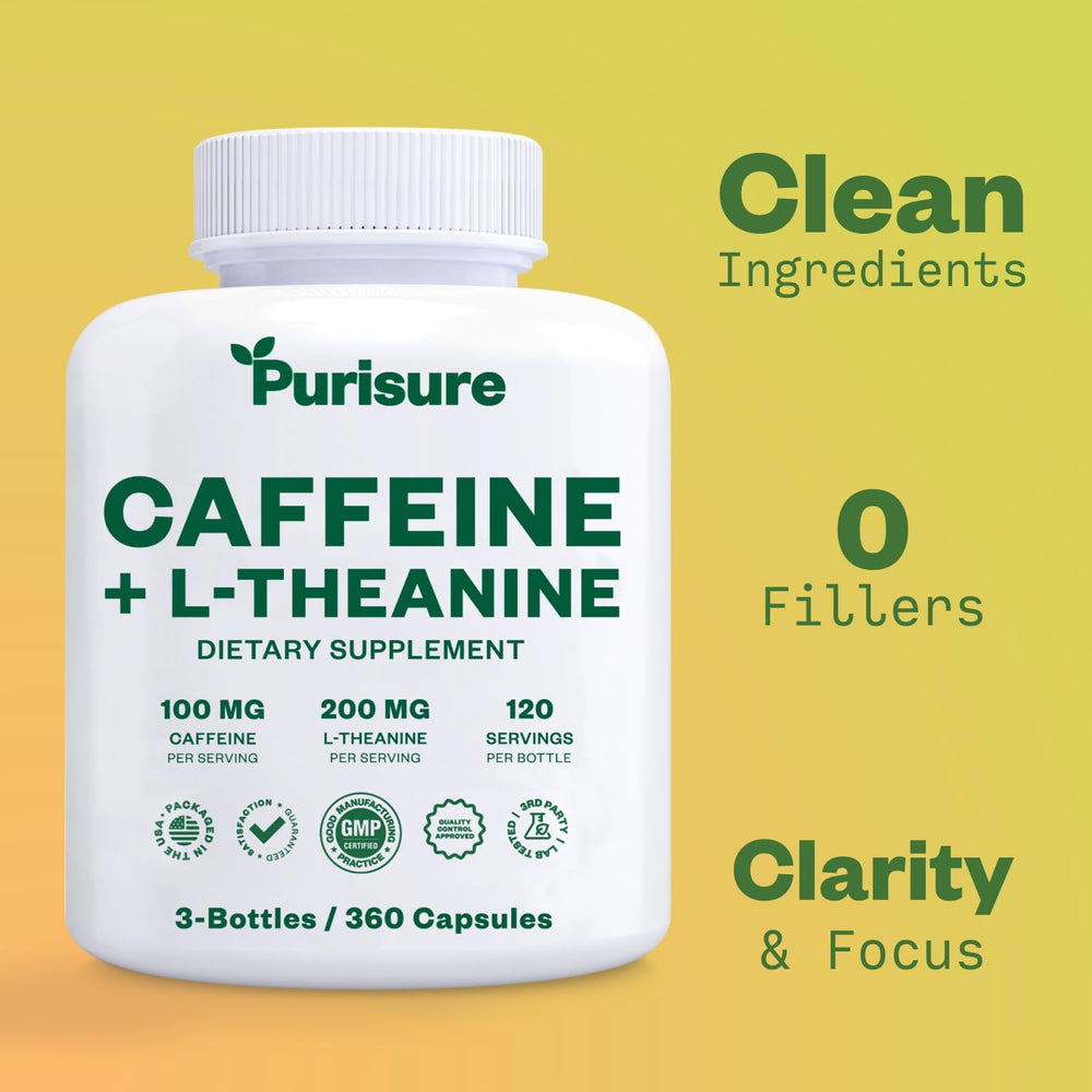 Purisure caffeine-theanine pills clarity-focus enhanced concentration during study or meetings