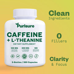 Purisure caffeine-theanine pills clarity-focus enhanced concentration during study or meetings