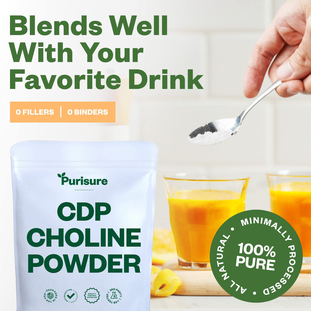 CDP Choline powder dissolving easily in a beverage
