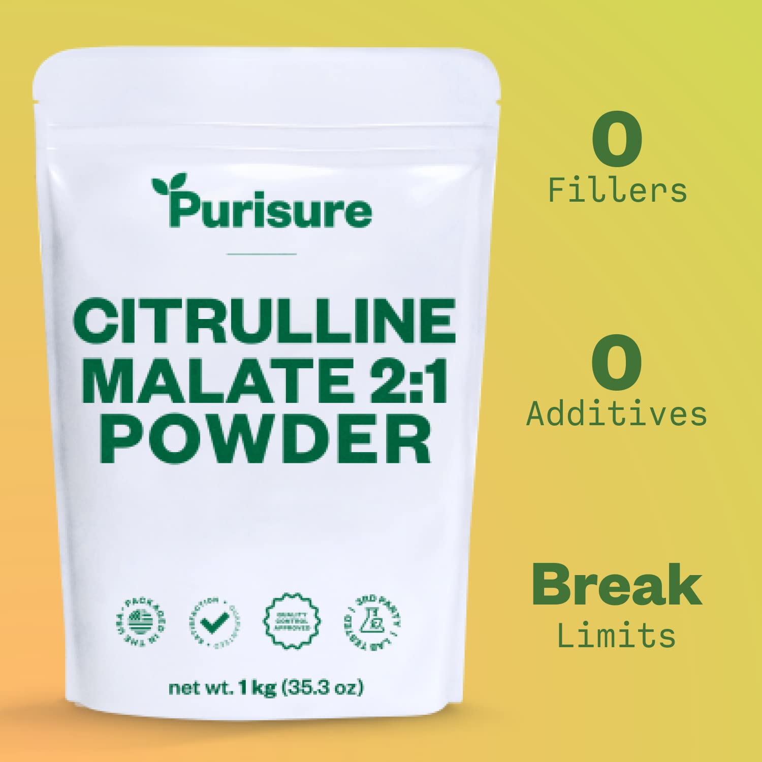 Purisure L Citrulline Malate 2:1 ratio infographic showing stronger pumps.