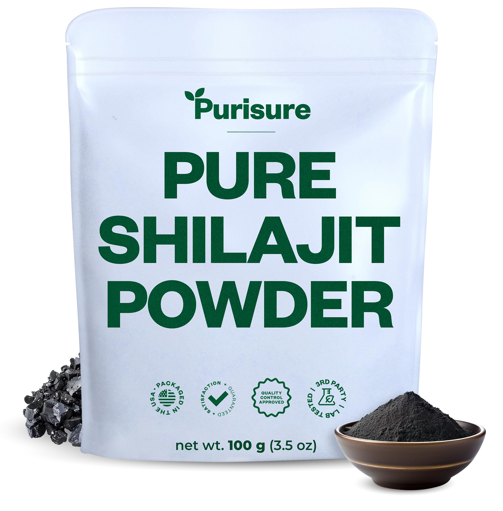 Purusure Shilajit powder jar front for natural energy support.