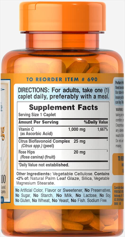Puritan's Pride Vitamin C 1000 mg with Rose Hips label