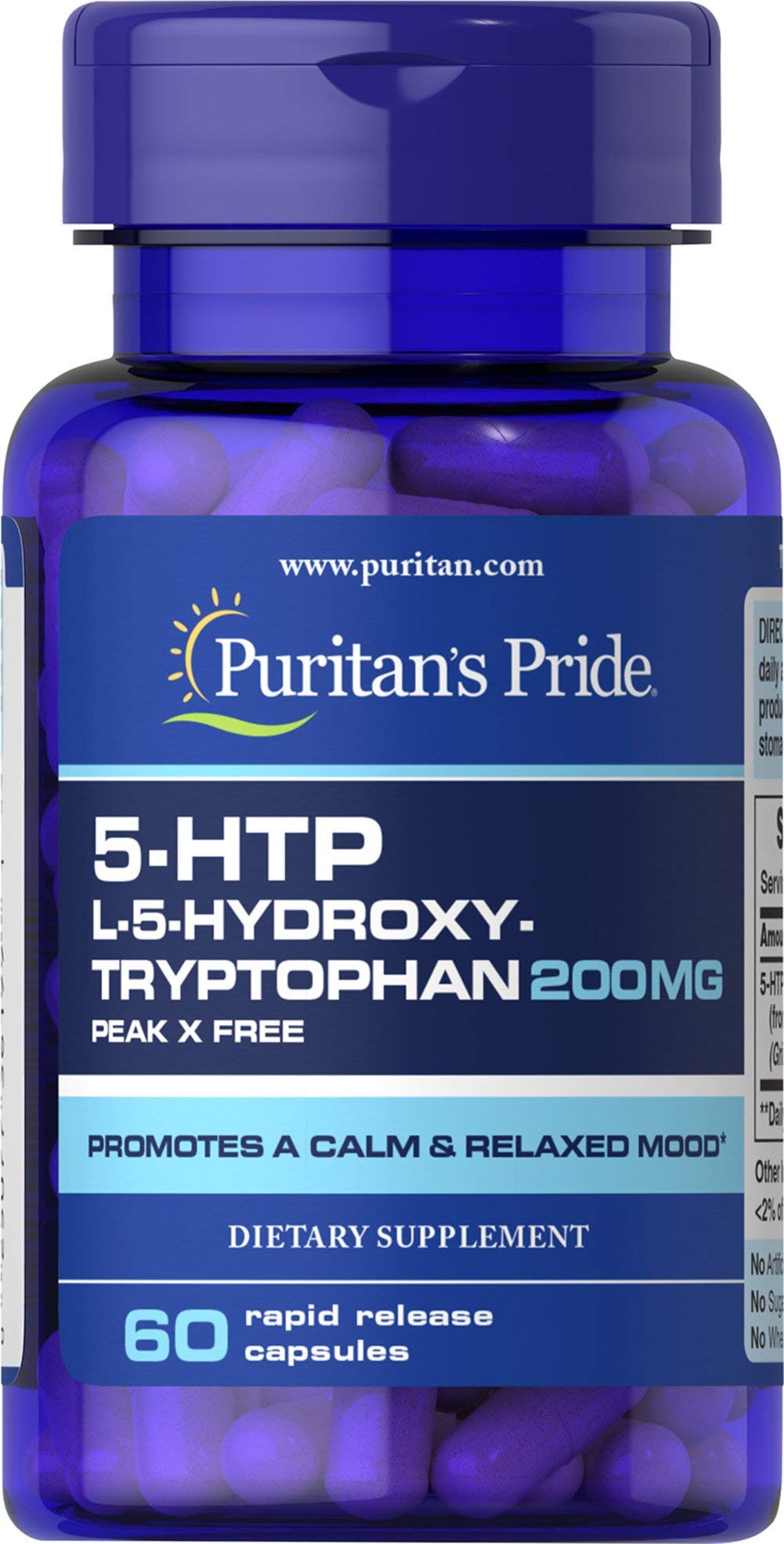 Puritan's Pride 5-HTP 200 mg capsules bottle, 60 count