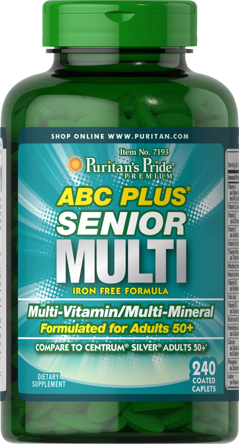 Puritan's Pride ABC Plus Senior Multivitamin Caplets bottle - 240 count (discontinued)