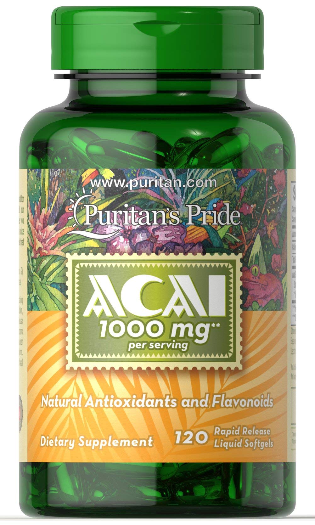 Puritans Pride Acai 1000 mg softgel bottle 120 count