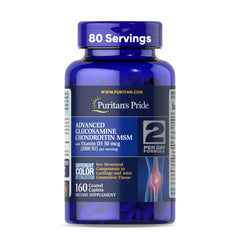 Puritan's Pride Advanced Glucosamine Chondroitin MSM with Vitamin D3 bottle label